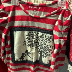 Mustard Pie Red and Cream Striped Kids Top and skirt